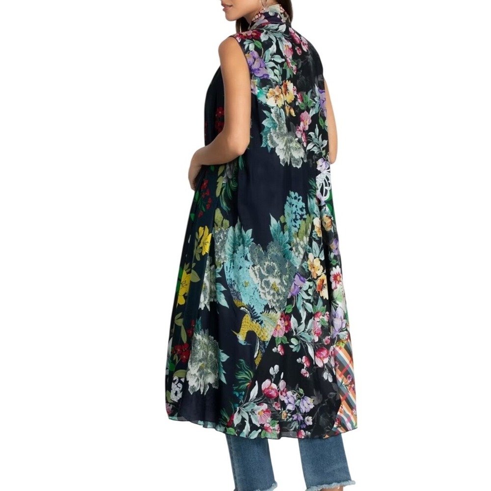Johnny Was Owl Gale Vest Reversible Silk Floral Plaid Long Duster XXL MRSP $670